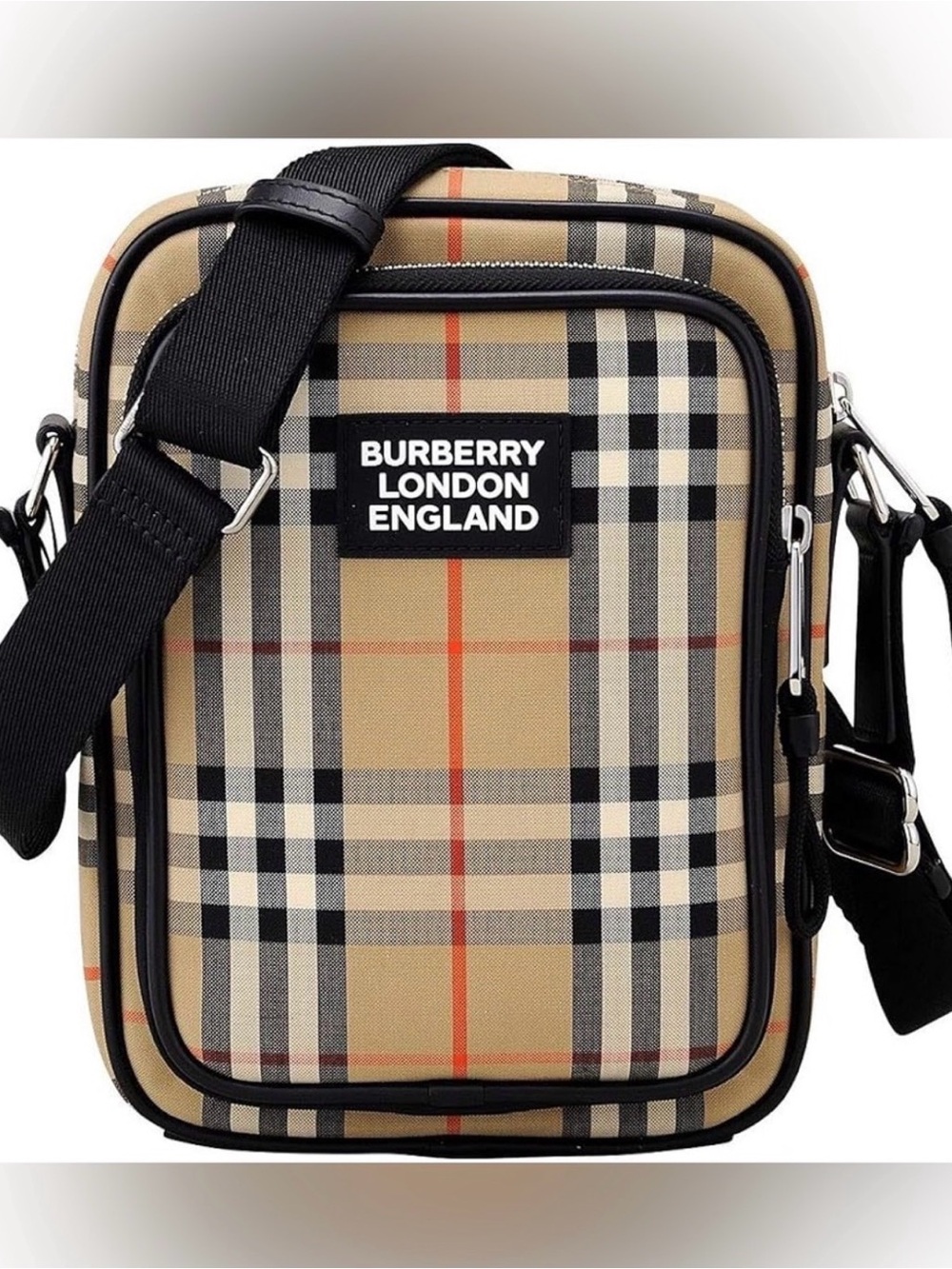 Burberry Tan Check Messenger Bag with Black Trim
